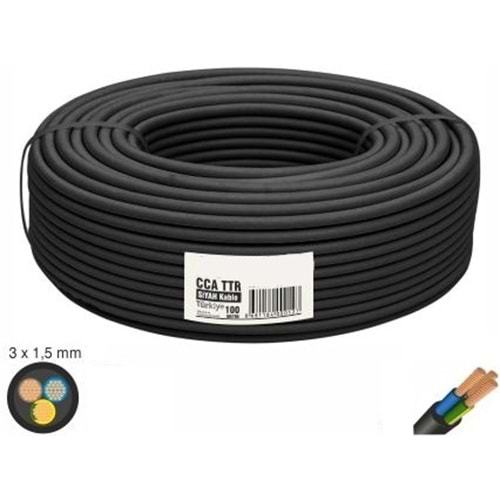 MONOFAZE KABLO CCA TTR SİYAH 3 * 1,5 MM