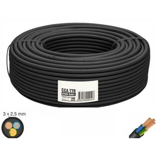 MONOFAZE KABLO CCA TTR SİYAH 3 * 2,5 MM